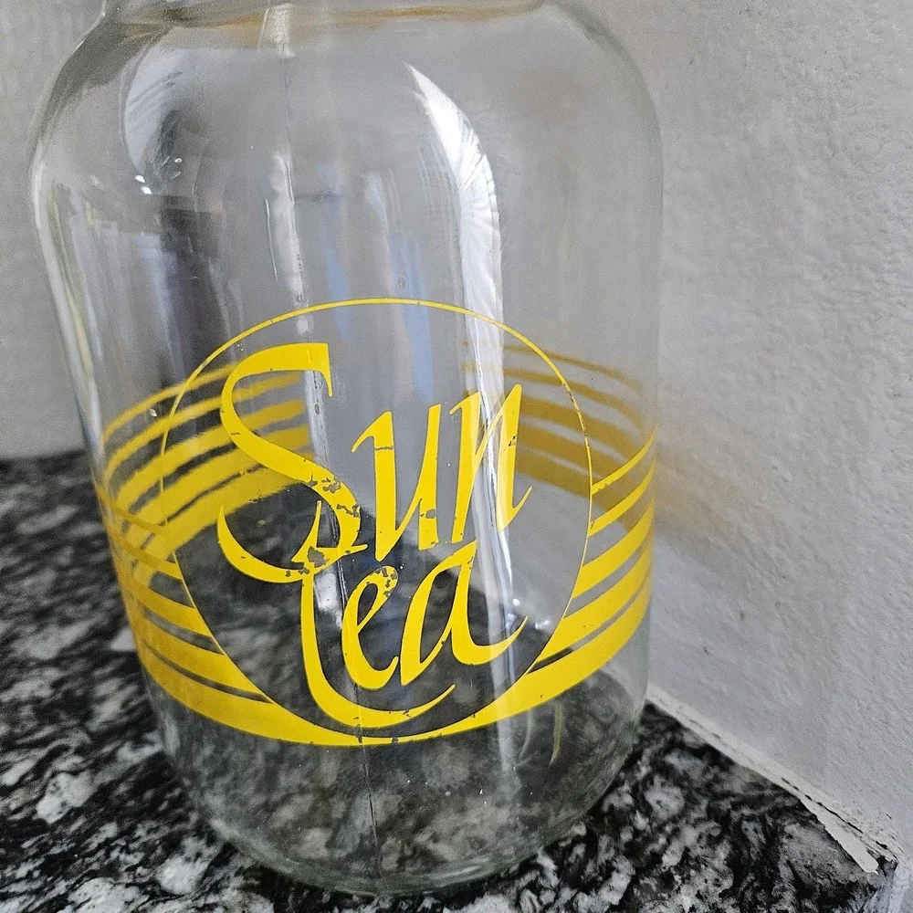 vintage sun tea‎ jar glass gallon iced tea bright yellow with lid